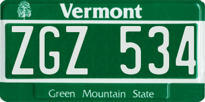 VT license plate ZGZ534