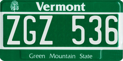 VT license plate ZGZ536