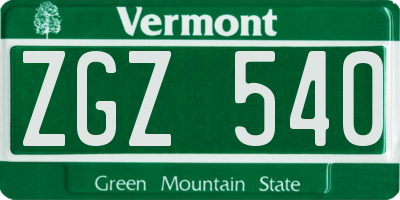 VT license plate ZGZ540