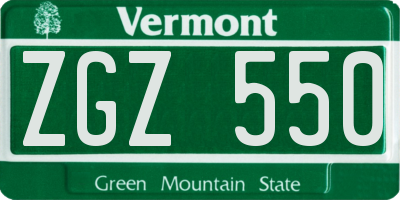 VT license plate ZGZ550