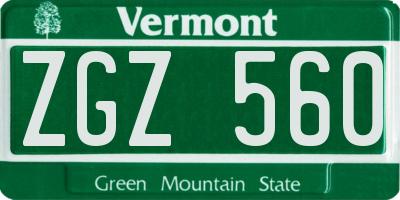 VT license plate ZGZ560