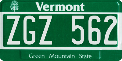 VT license plate ZGZ562