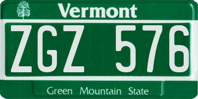 VT license plate ZGZ576