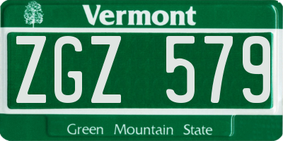 VT license plate ZGZ579