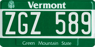 VT license plate ZGZ589