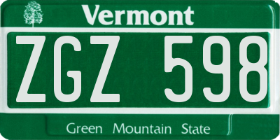 VT license plate ZGZ598