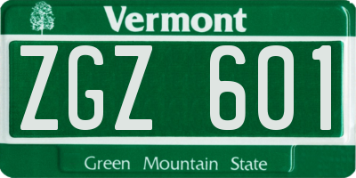 VT license plate ZGZ601