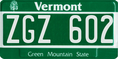 VT license plate ZGZ602