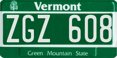 VT license plate ZGZ608