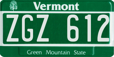 VT license plate ZGZ612
