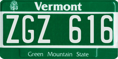 VT license plate ZGZ616
