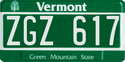 VT license plate ZGZ617