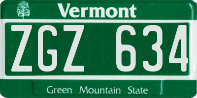 VT license plate ZGZ634