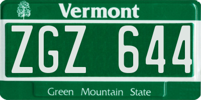 VT license plate ZGZ644