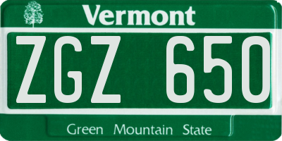 VT license plate ZGZ650