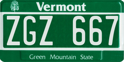 VT license plate ZGZ667