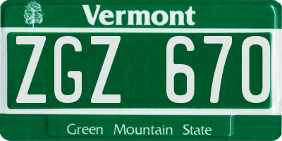 VT license plate ZGZ670