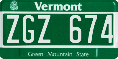 VT license plate ZGZ674
