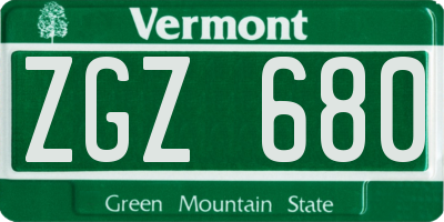 VT license plate ZGZ680