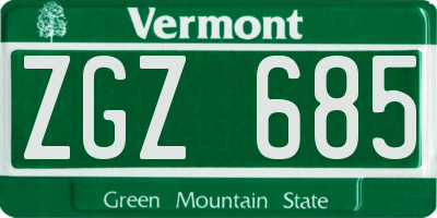 VT license plate ZGZ685