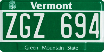 VT license plate ZGZ694