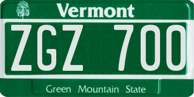 VT license plate ZGZ700