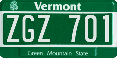 VT license plate ZGZ701