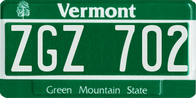 VT license plate ZGZ702
