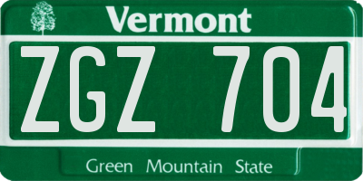 VT license plate ZGZ704