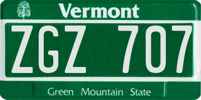 VT license plate ZGZ707