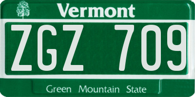 VT license plate ZGZ709