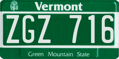 VT license plate ZGZ716