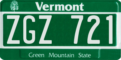 VT license plate ZGZ721