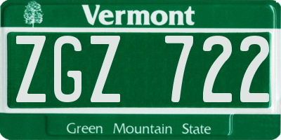 VT license plate ZGZ722