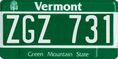 VT license plate ZGZ731