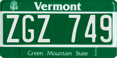 VT license plate ZGZ749