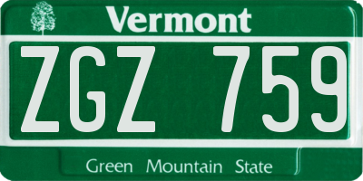 VT license plate ZGZ759