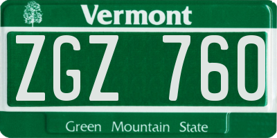 VT license plate ZGZ760