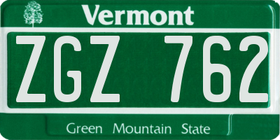 VT license plate ZGZ762