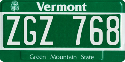 VT license plate ZGZ768