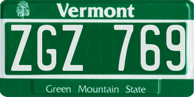 VT license plate ZGZ769