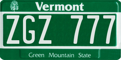 VT license plate ZGZ777