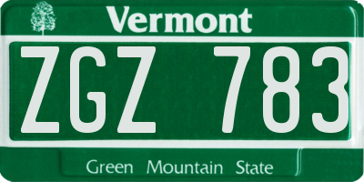 VT license plate ZGZ783