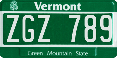 VT license plate ZGZ789