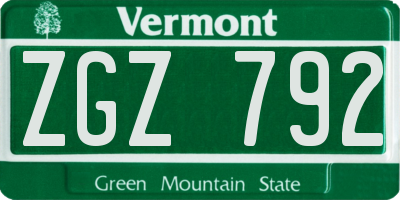 VT license plate ZGZ792