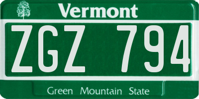 VT license plate ZGZ794