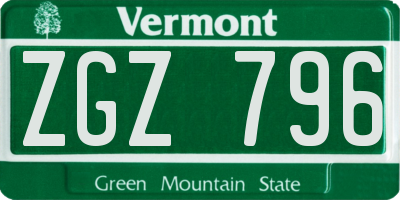 VT license plate ZGZ796