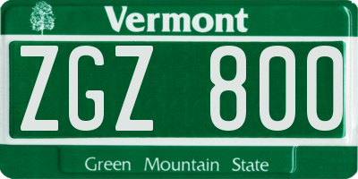 VT license plate ZGZ800