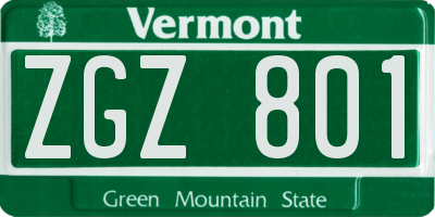 VT license plate ZGZ801