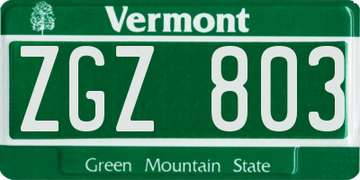 VT license plate ZGZ803